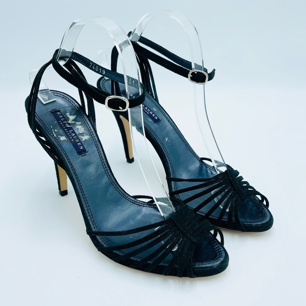 Ralph Lauren Purple Label Black Sparkle Multi Strap Open Toe heels